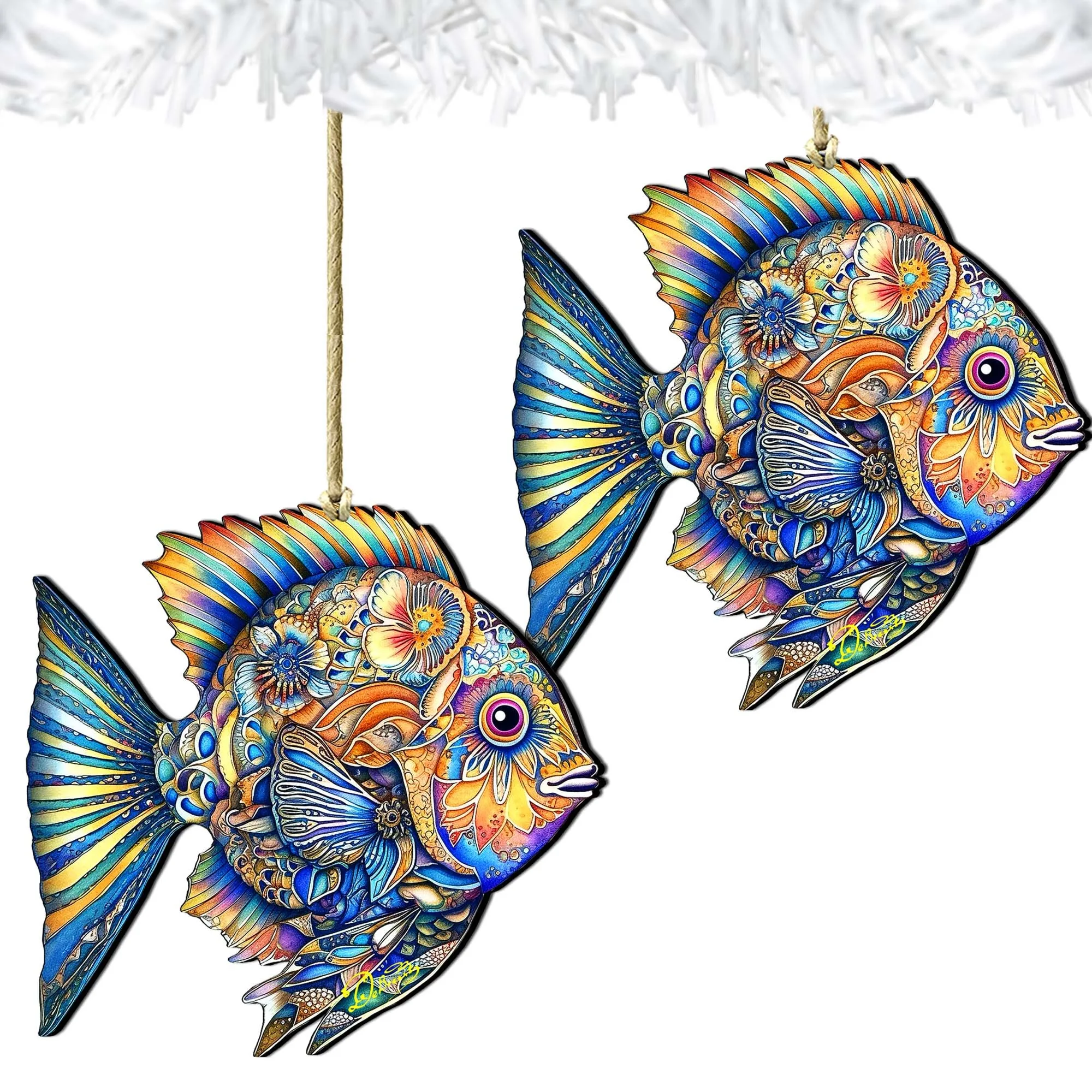 Beach Themed Ornaments - Cerulean Serenity Fish Wooden Ornaments by G.Debrekht | Coastal Holiday Decor - 8688304