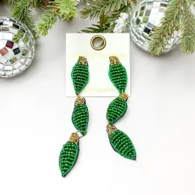 Beaded Christmas Light Drop Earrings in Green