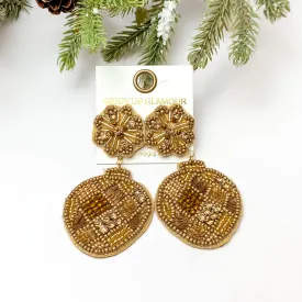 Beaded Post Back Ornament Earrings in Gold Tone