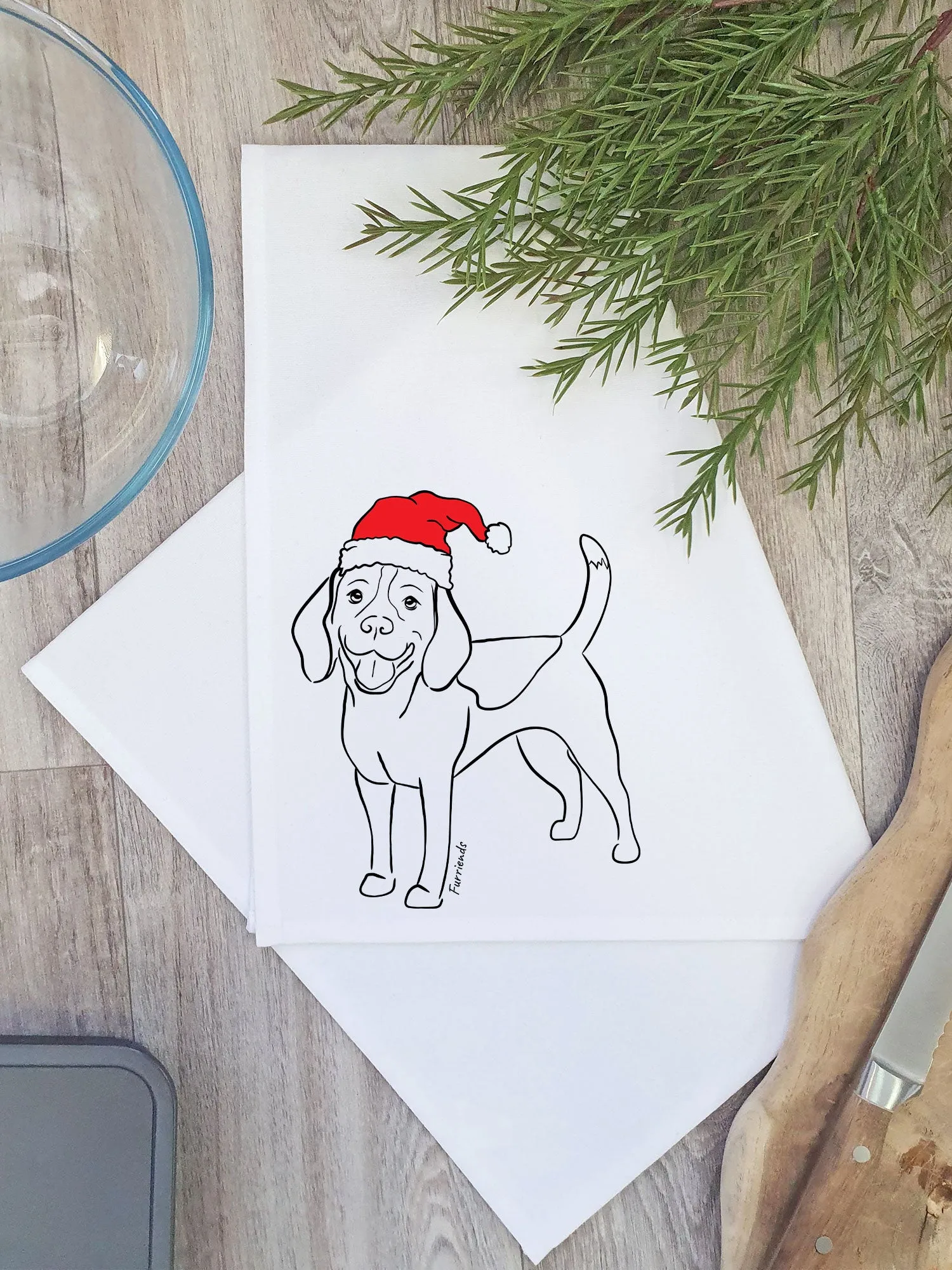 Beagle Christmas Edition Tea Towel