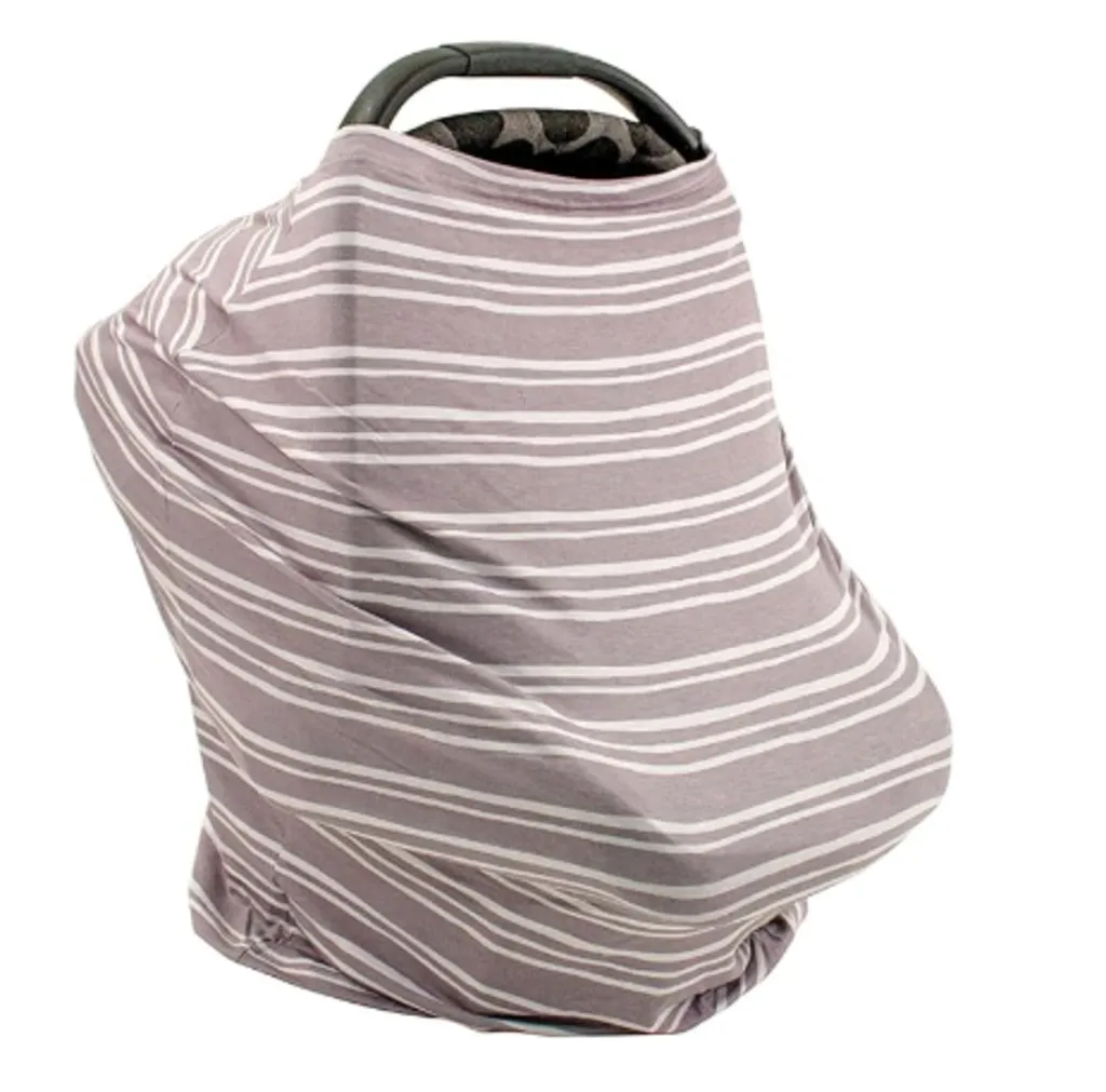 Bebe Au Lait Gray White Striped Car Seat Cover/Nursing Cover