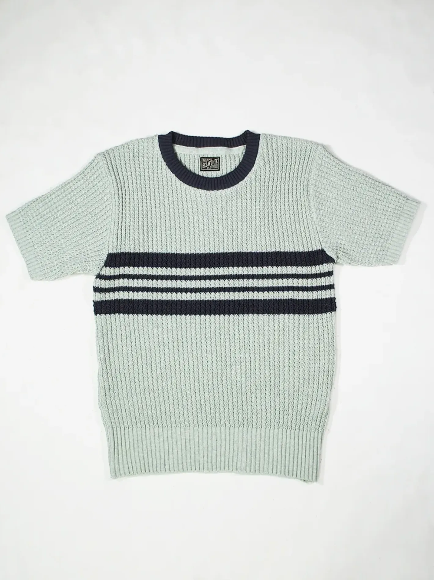 Belafonte Ragtime Clothing, Chest Stripe Trim Sweater, Mint x Navy