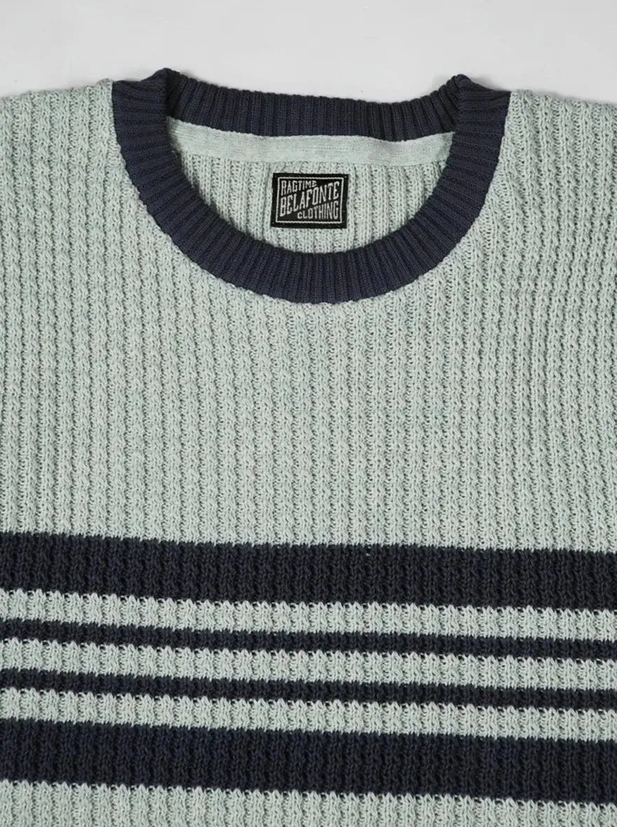 Belafonte Ragtime Clothing, Chest Stripe Trim Sweater, Mint x Navy