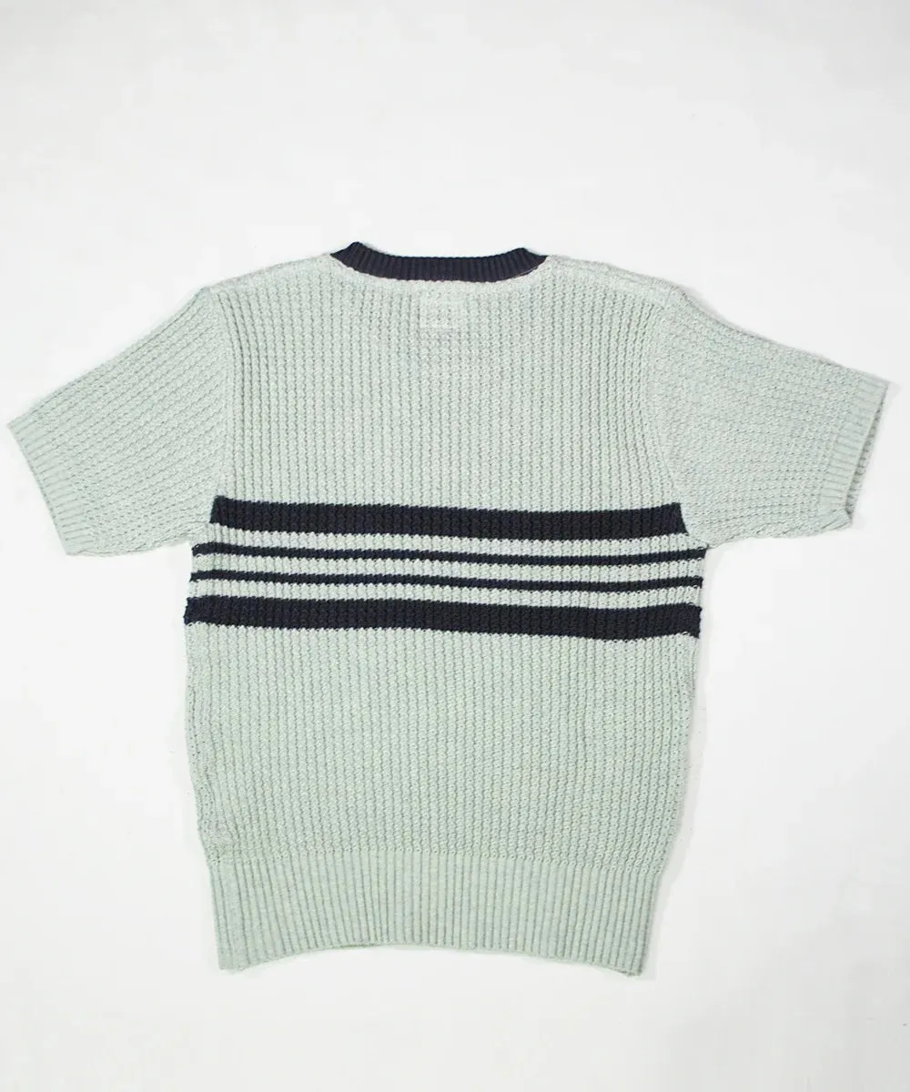 Belafonte Ragtime Clothing, Chest Stripe Trim Sweater, Mint x Navy