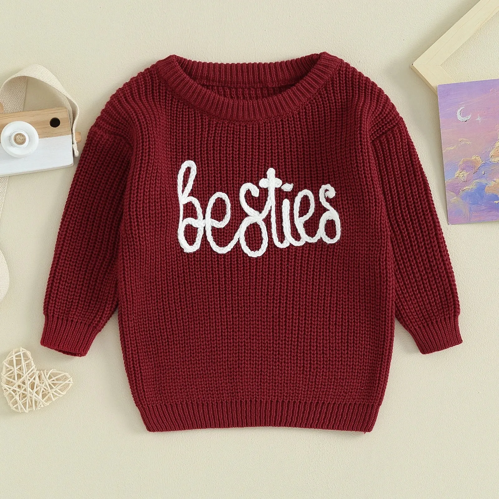 BESTIES - Maroon Baby Girl Deluxe Sweater Layette Fall Winter