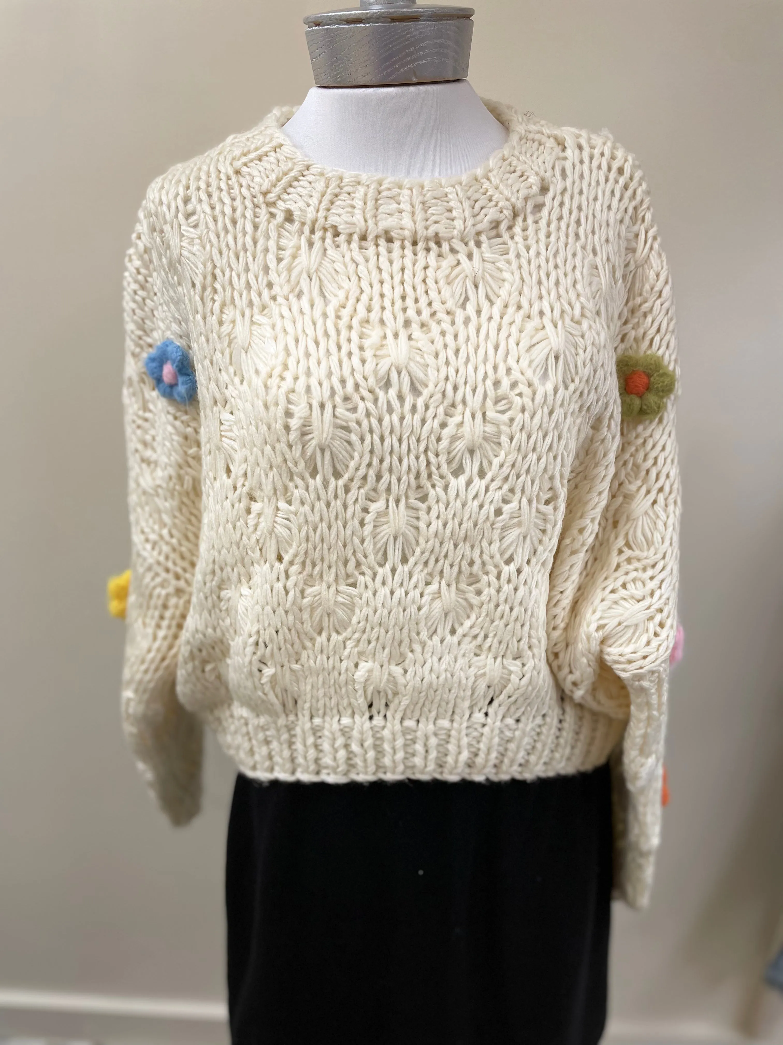 Chunky Beulah Flower Sweater - Cozy Knit DC4103 by Beulah