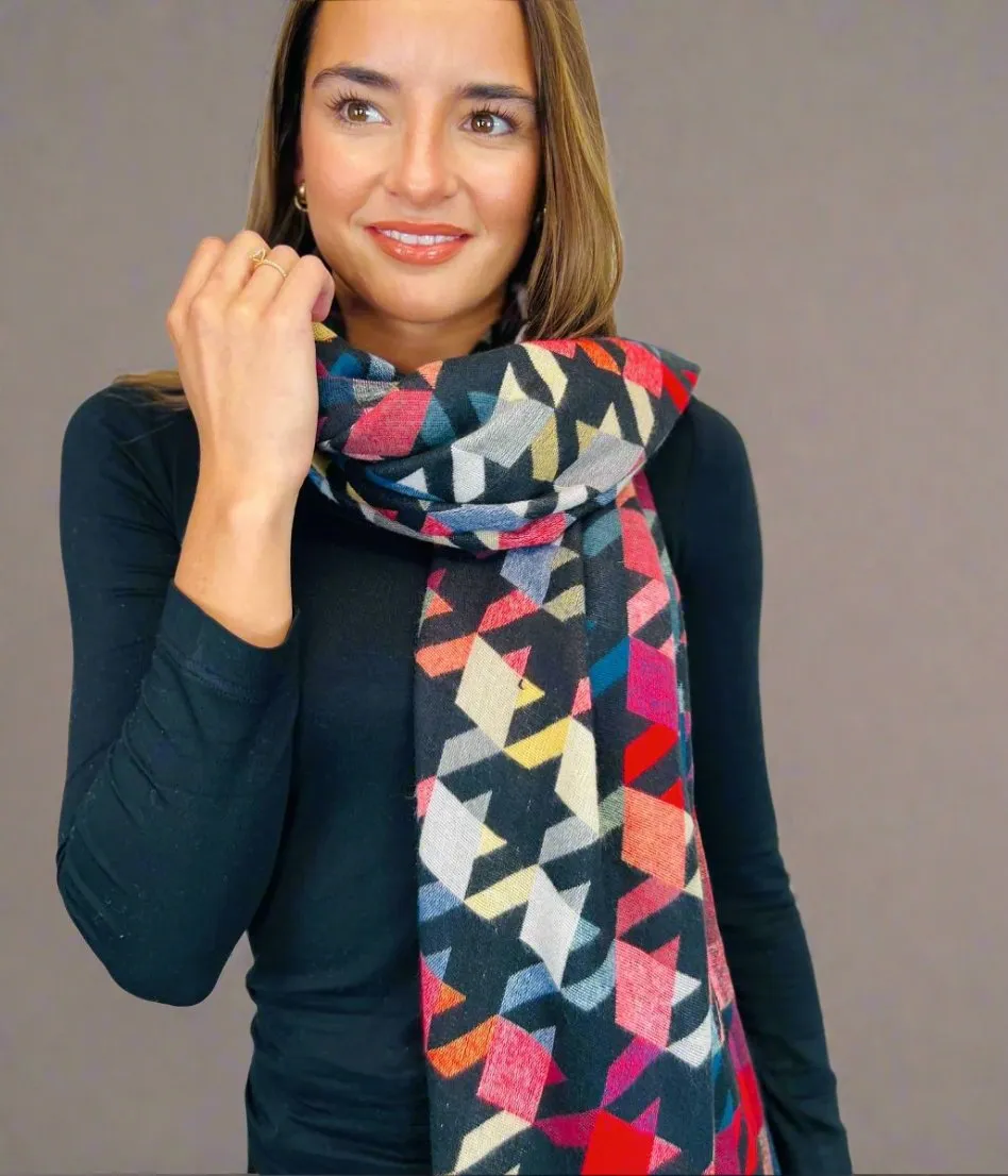 Black Houndstooth Print Cotton Scarf