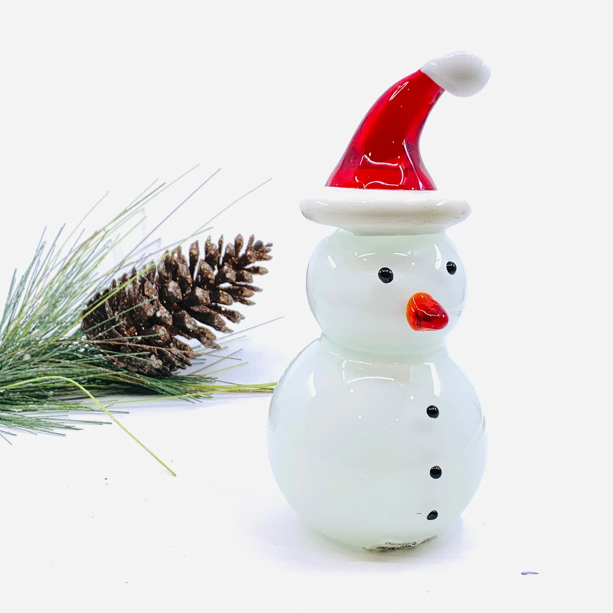 Blown Glass Snowman - Red Santa Hat