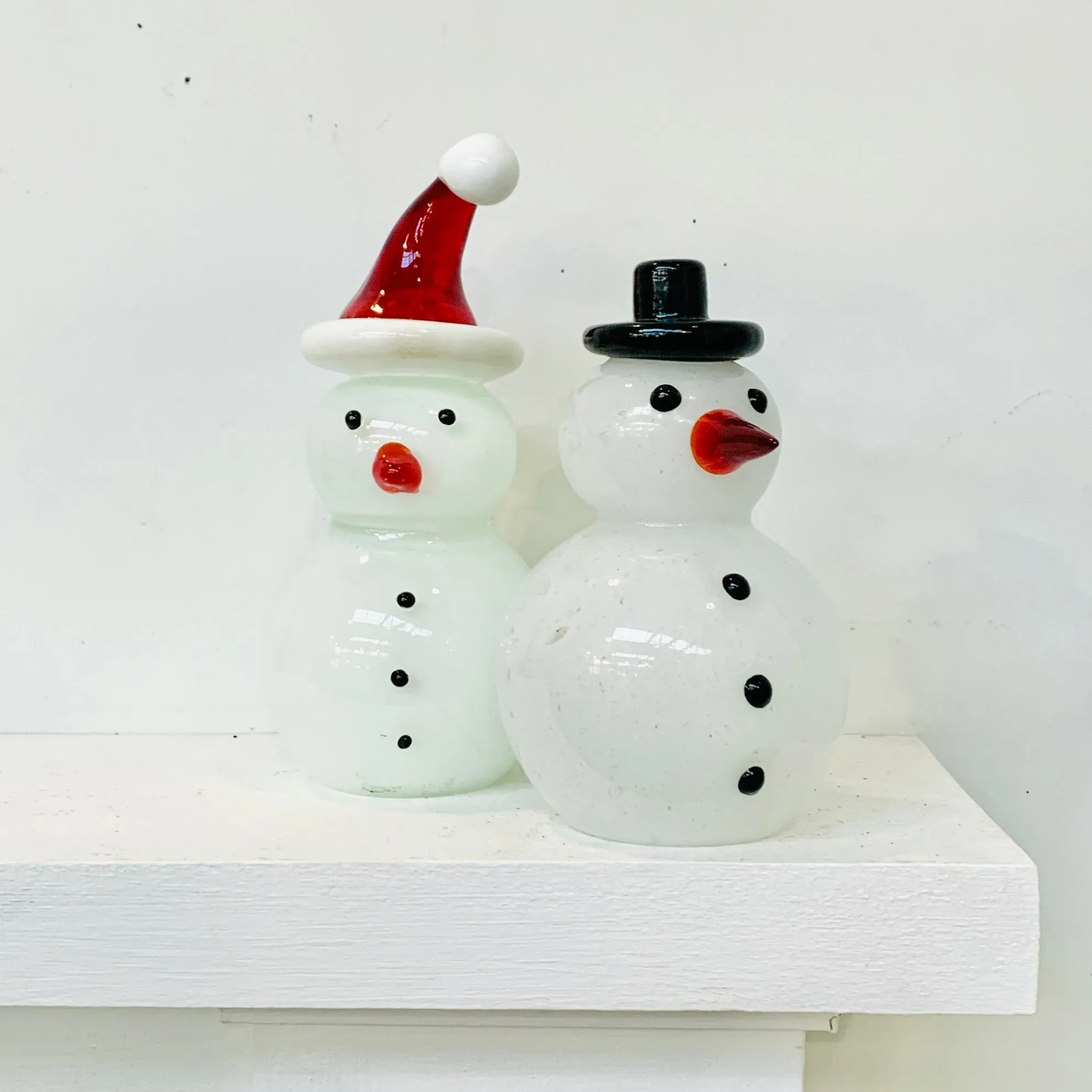 Blown Glass Snowman - Red Santa Hat