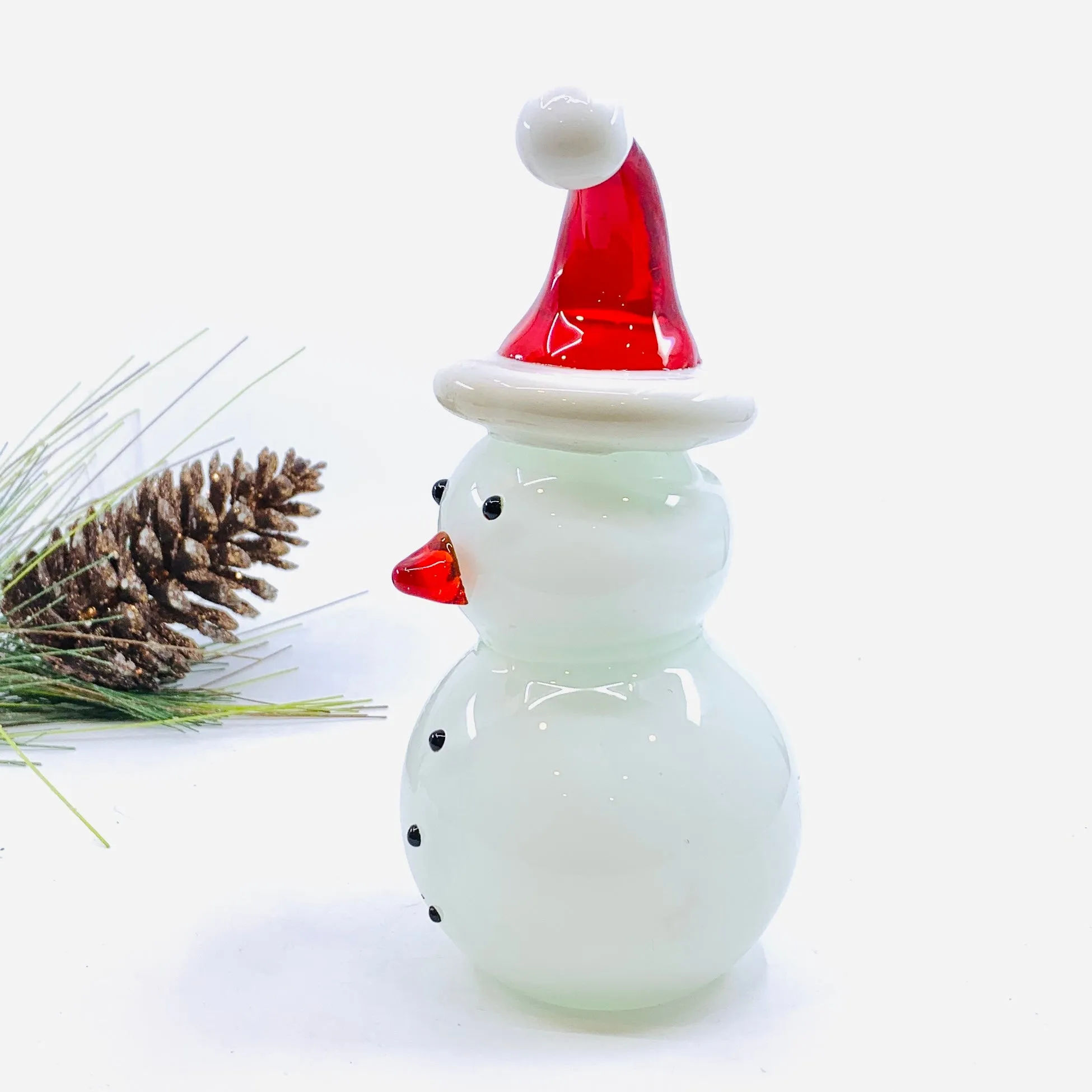 Blown Glass Snowman - Red Santa Hat