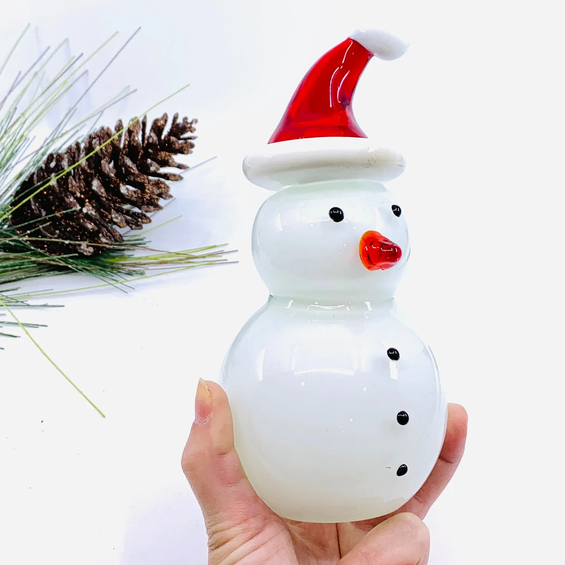 Blown Glass Snowman - Red Santa Hat