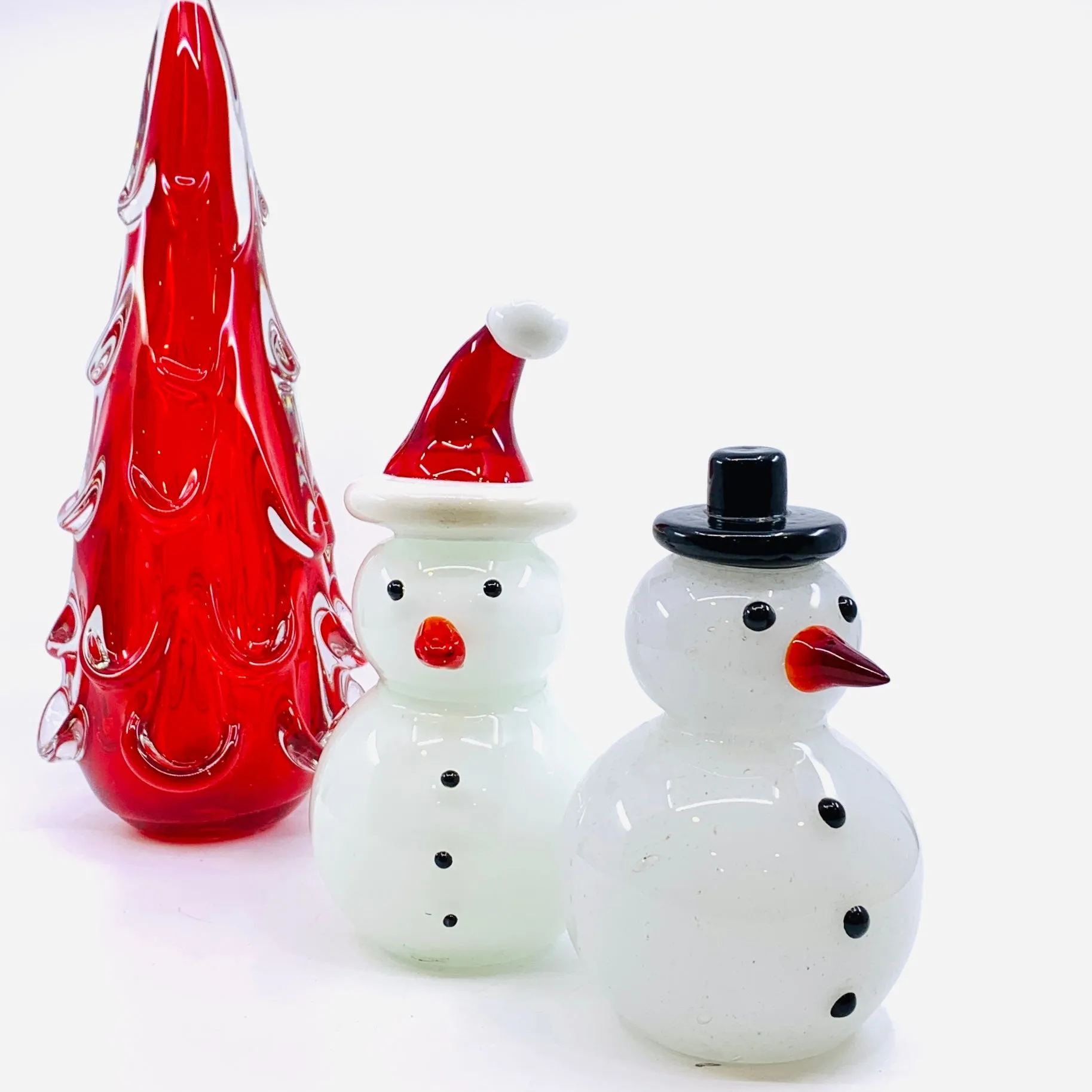 Blown Glass Snowman - Red Santa Hat