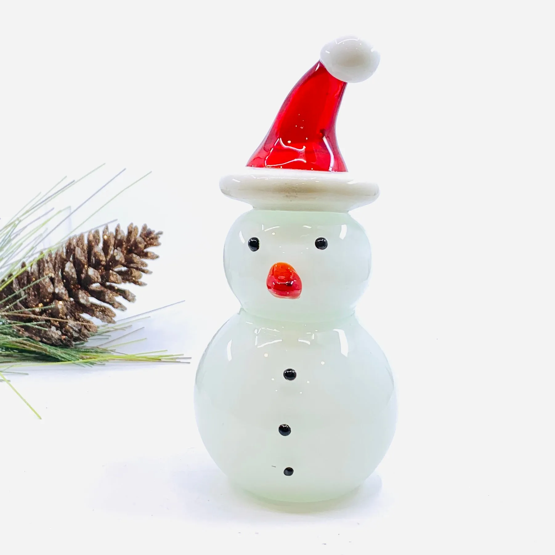 Blown Glass Snowman - Red Santa Hat