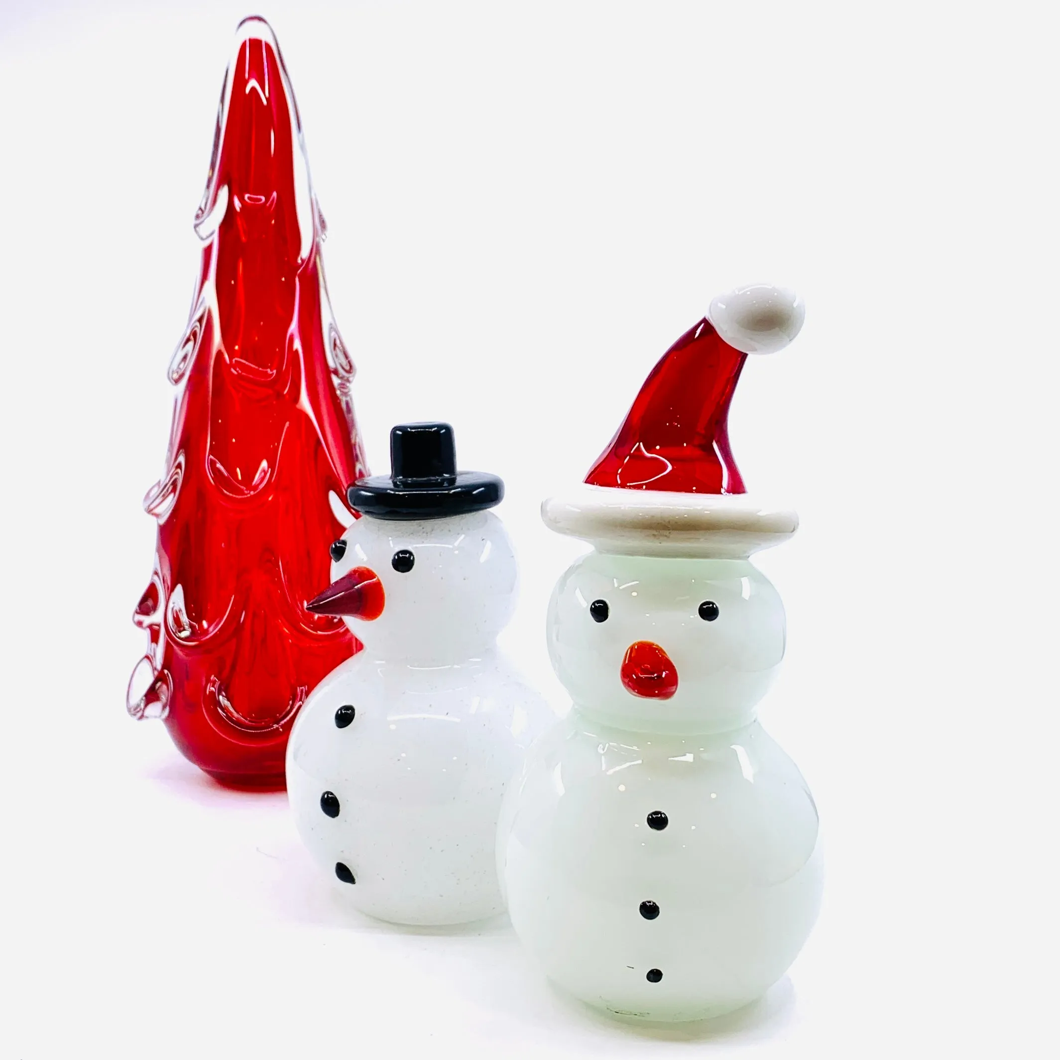 Blown Glass Snowman - Red Santa Hat