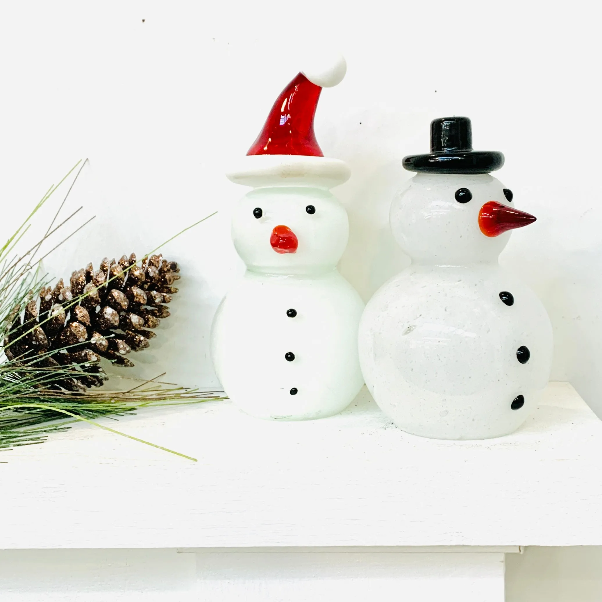 Blown Glass Snowman - Red Santa Hat