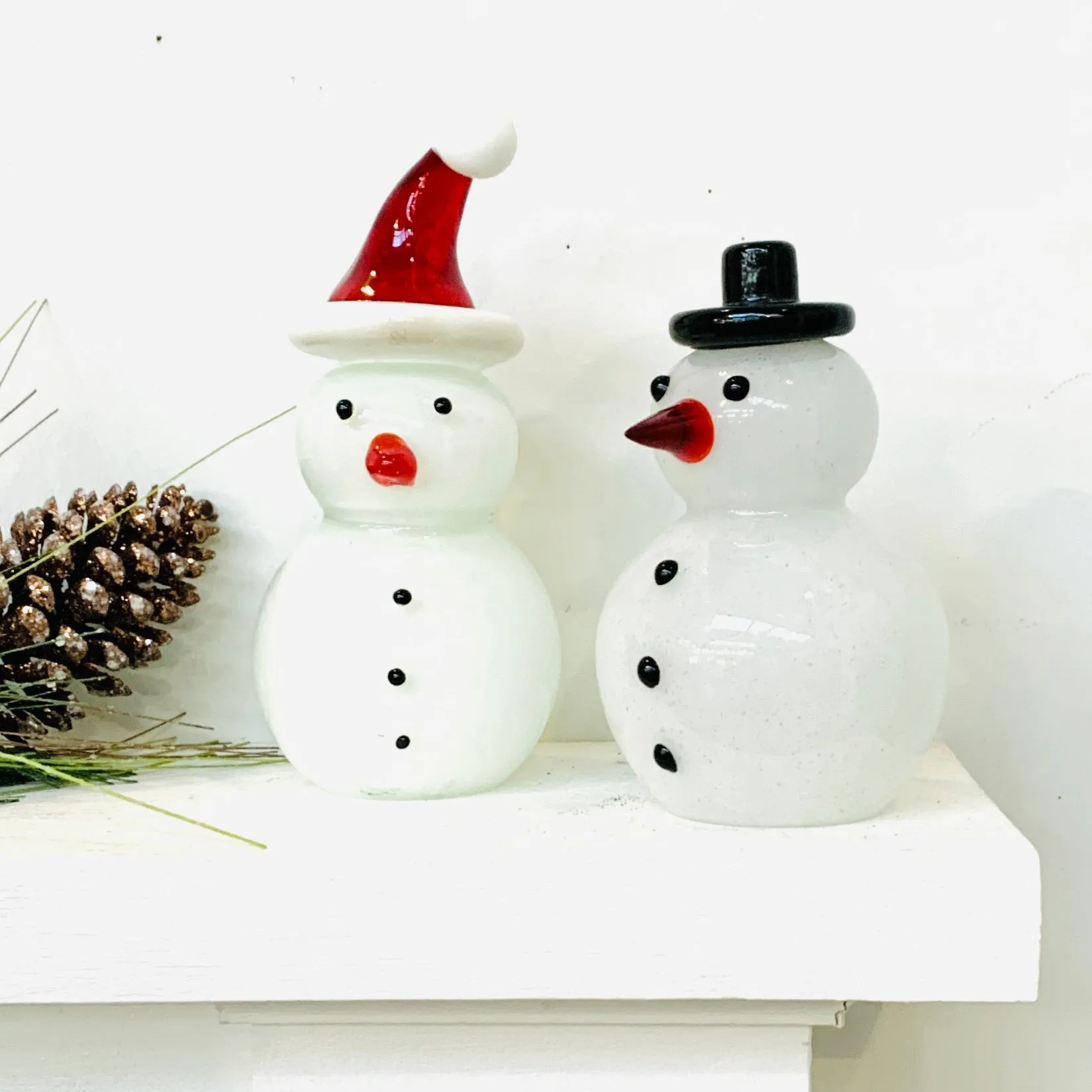 Blown Glass Snowman - Red Santa Hat