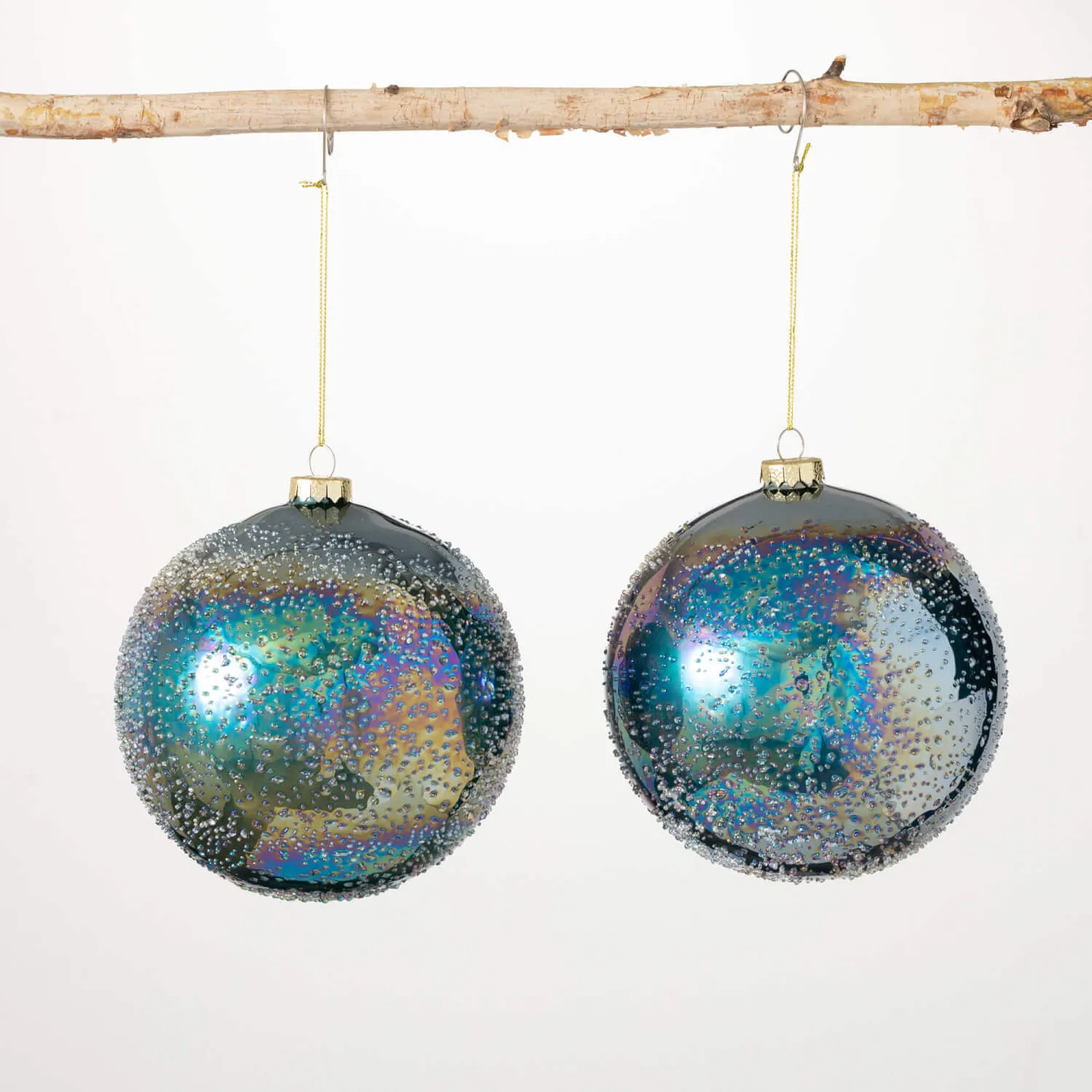 Blue Bubble Glass Ornament Blue 6"H Glass Set of 2