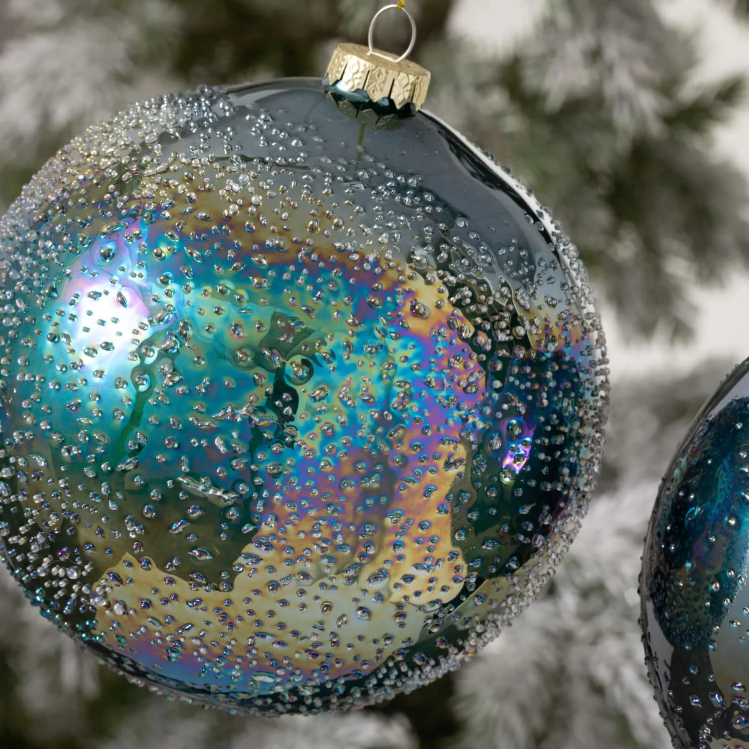 Blue Bubble Glass Ornament Blue 6"H Glass Set of 2