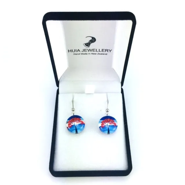 Blue New Zealand Pohutukawa Tree Earrings