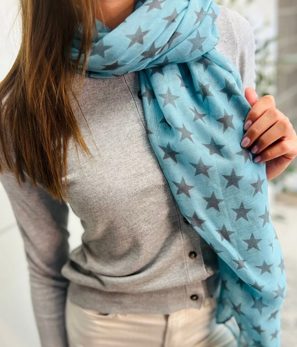 Blue Star Print Scarf