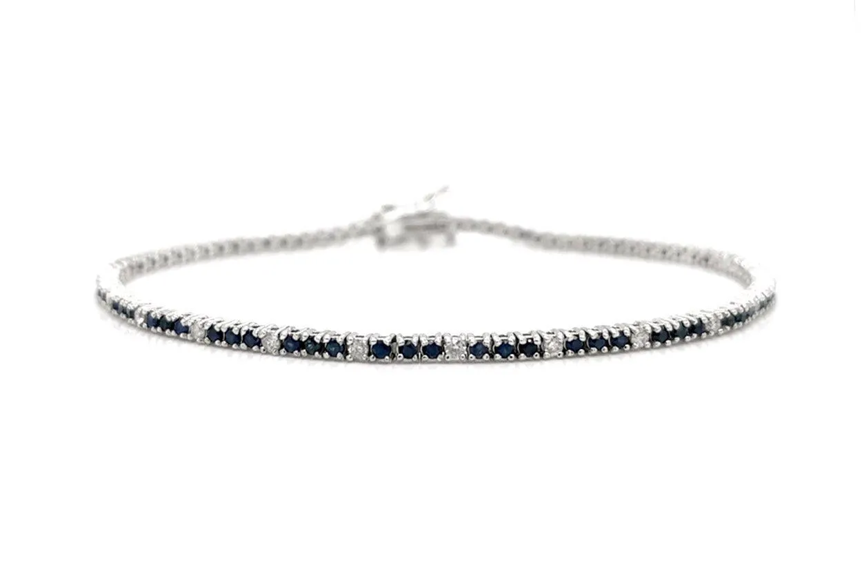 Bracelet 14kt Gold Tennis Blue Sapphires & Diamonds