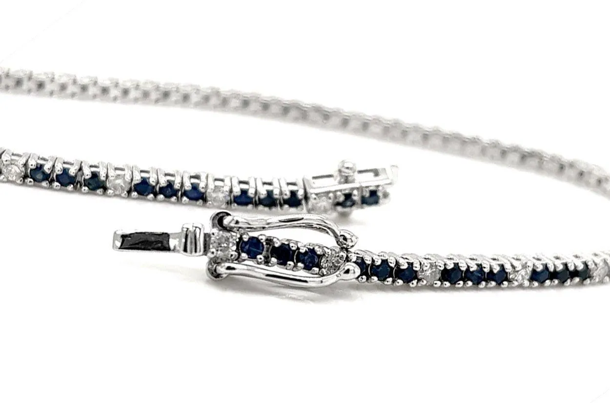 Bracelet 14kt Gold Tennis Blue Sapphires & Diamonds