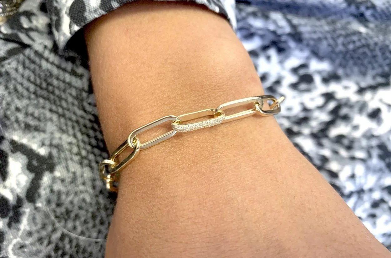 Bracelet 14kt Yellow Gold Paper Clip & Enhancer Clasp