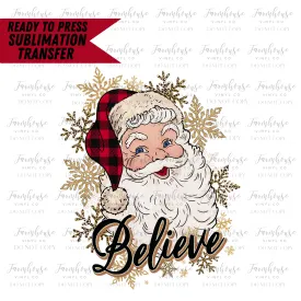 Buffalo Plaid And Gold Santa Claus Believe Ready To Press Sublimation Transfer Design