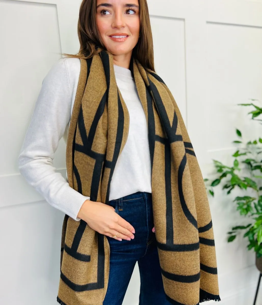 Camel Geo Cashmere Blend Reversible Scarf