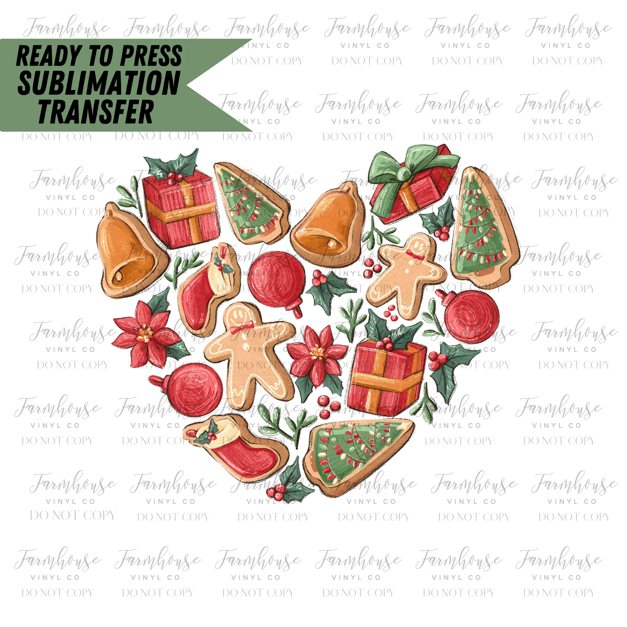 Christmas Cookies Heart Ready To Press Sublimation Transfer