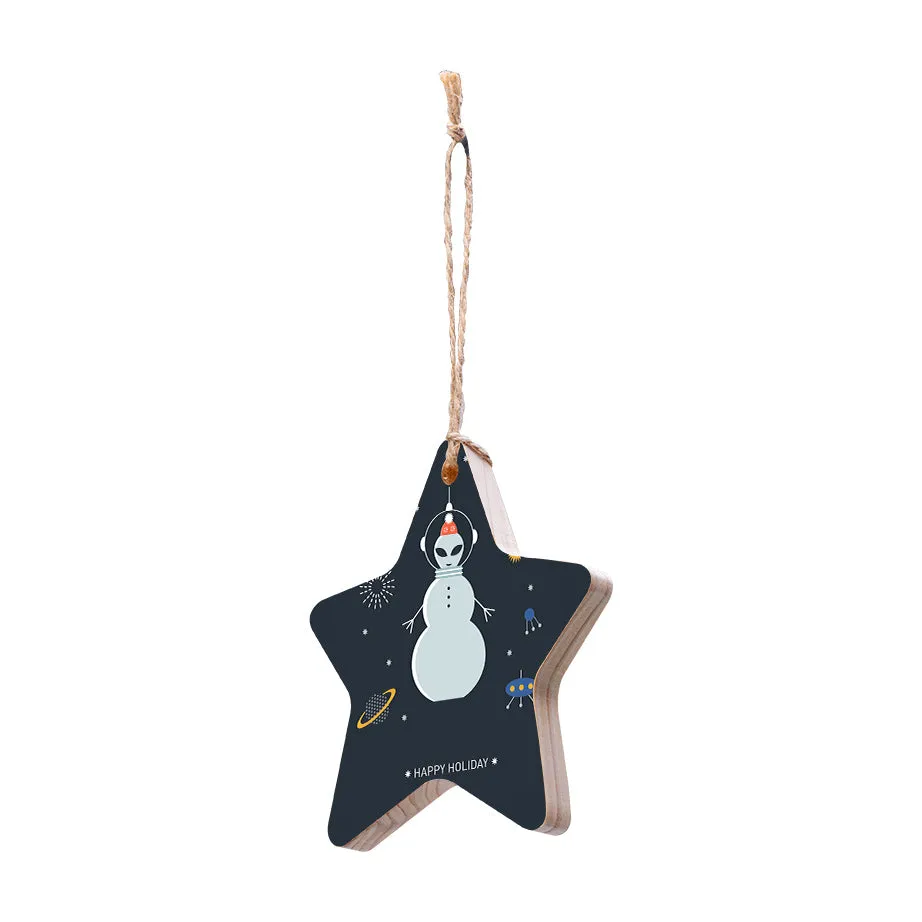 Christmas Decorations HAPPY ALIEN- Wooden Xmas Star And Fridge Magnet