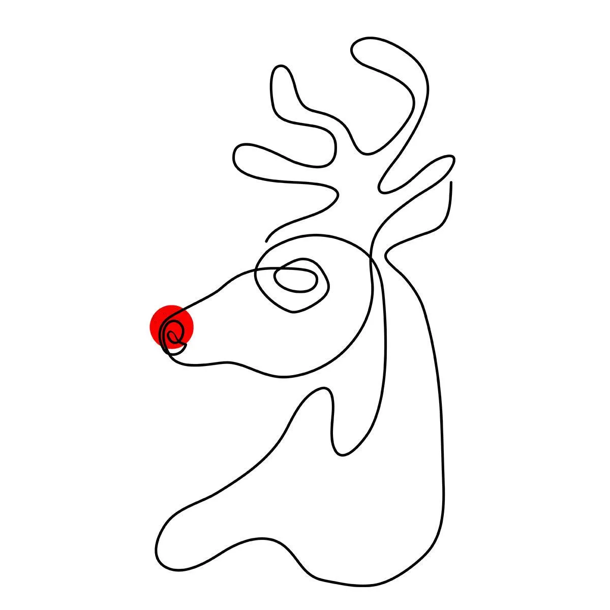 Christmas Minimal Line Design Drawing Red Nose Rudolph