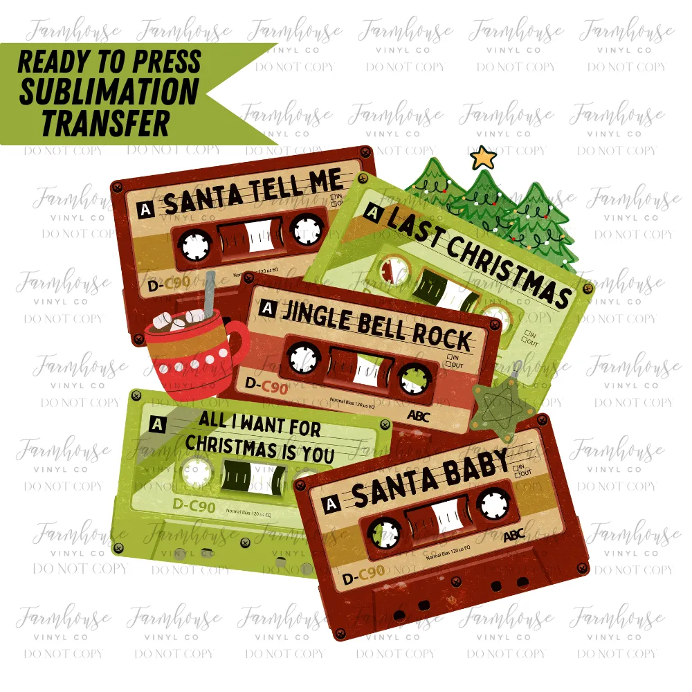 Christmas Music Tapes Ready To Press Sublimation Transfer Design