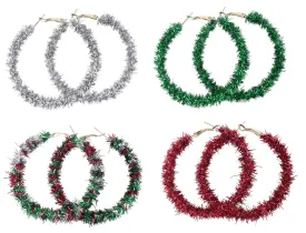 Assorted Christmas Tinsel Hoop Earrings - Set of 4