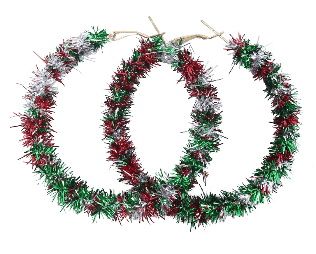 Assorted Christmas Tinsel Hoop Earrings - Set of 4