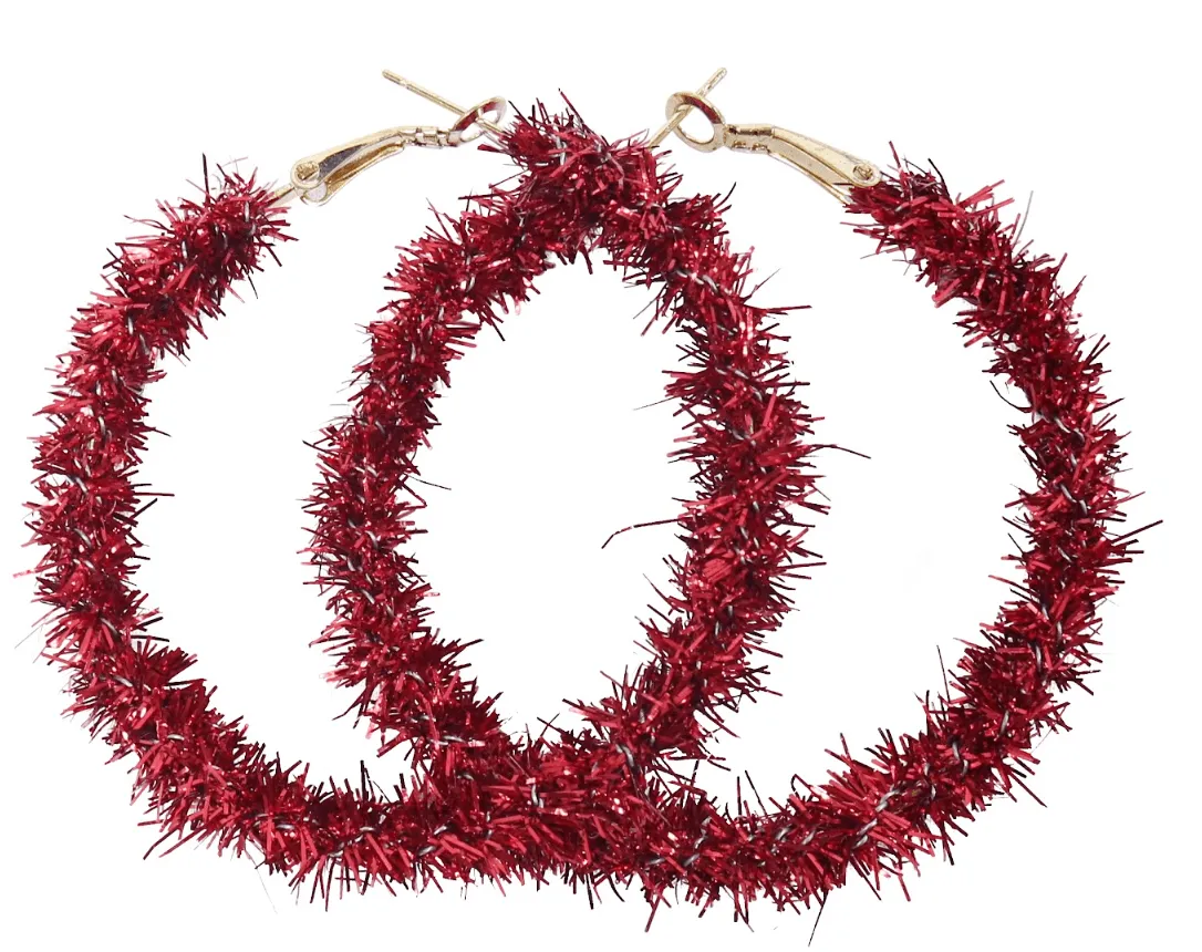 Assorted Christmas Tinsel Hoop Earrings - Set of 4