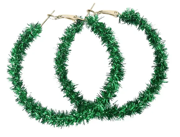 Assorted Christmas Tinsel Hoop Earrings - Set of 4