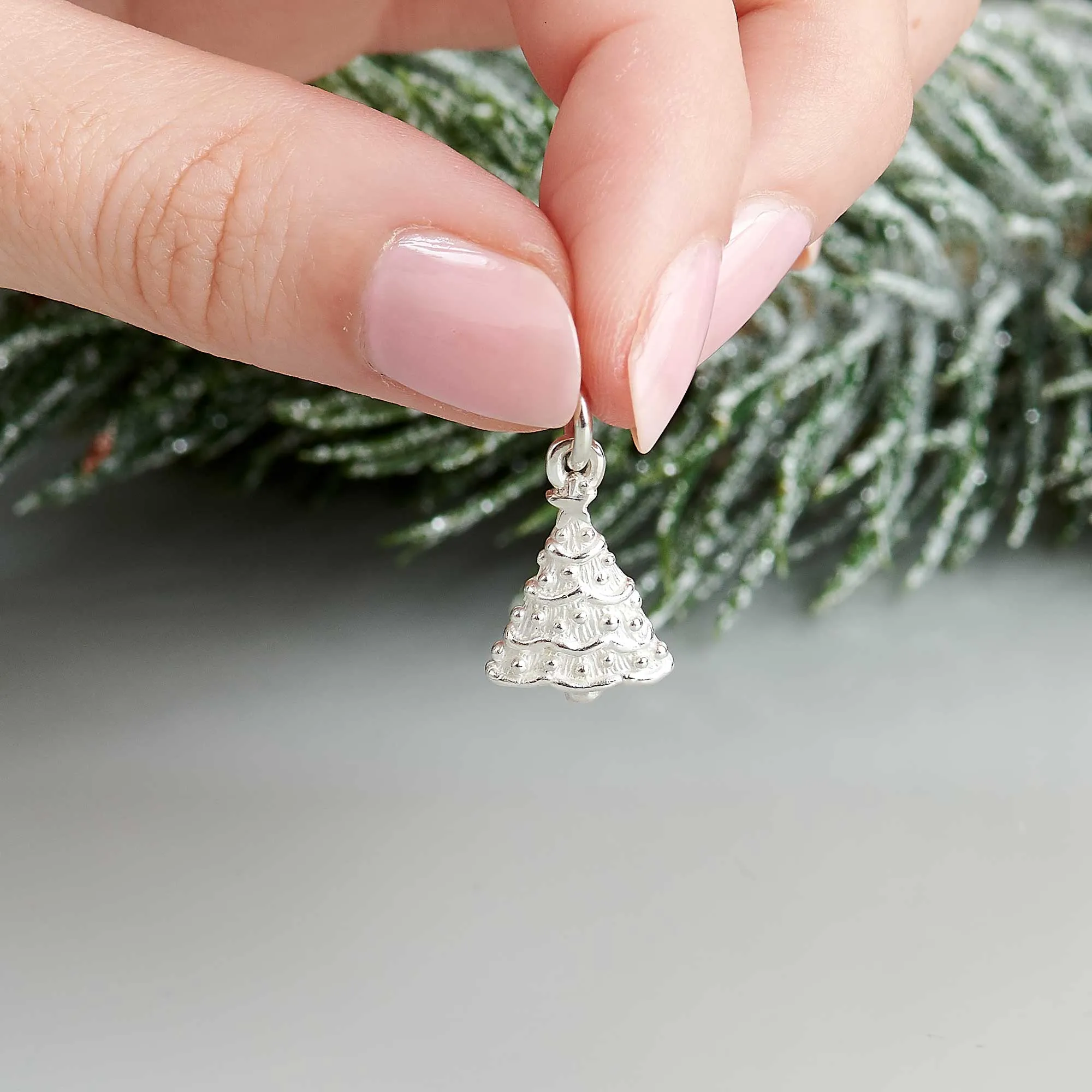 Christmas Tree Personalised Silver Charm