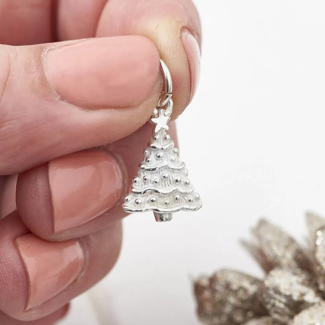 Christmas Tree Personalised Silver Charm