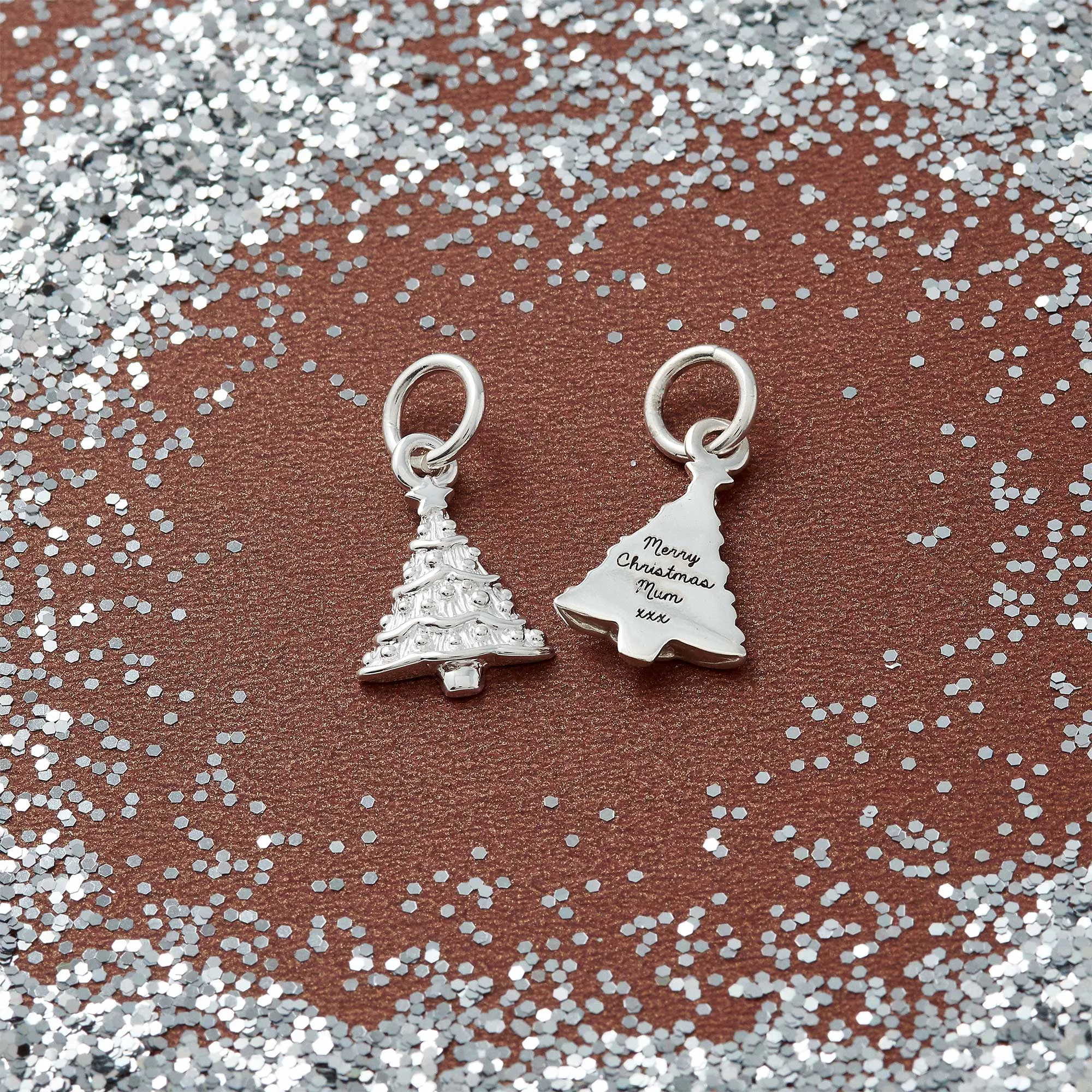 Christmas Tree Personalised Silver Charm