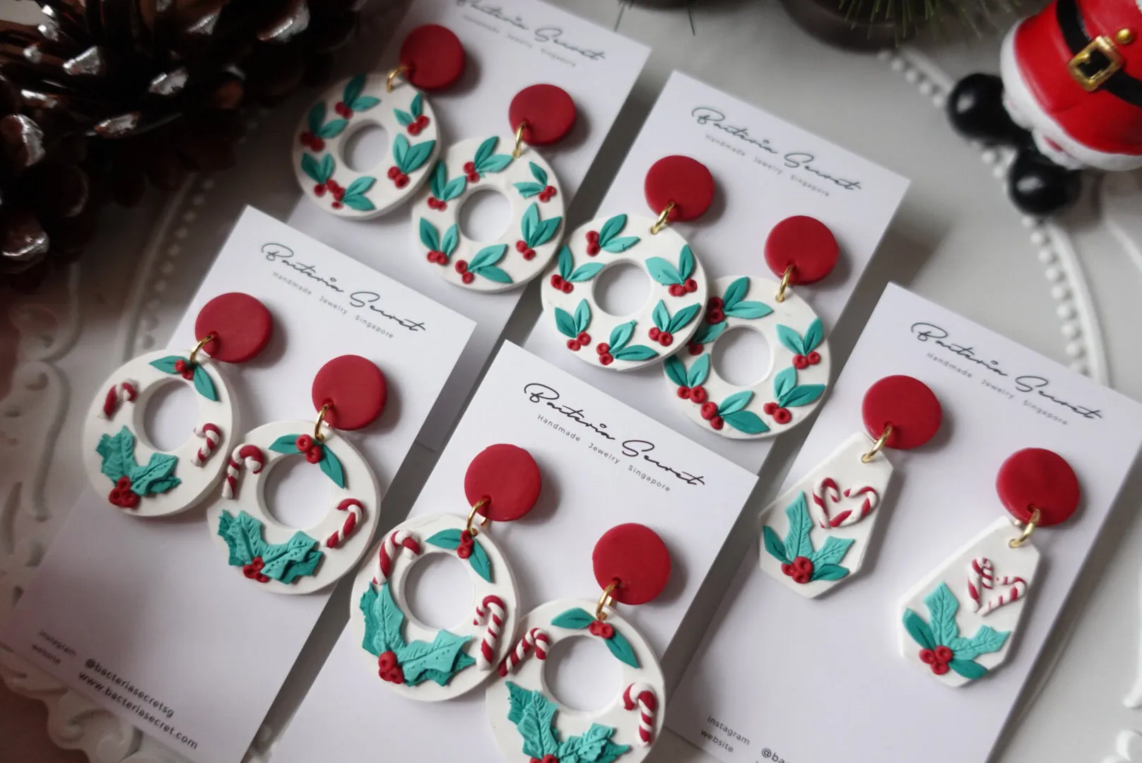 Christmas Wreath Polymer Clay Earrings 2