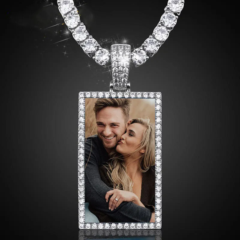 Custom Made Rectangle Photo Medallion Necklaces Christmas Gifts For Girlfriend