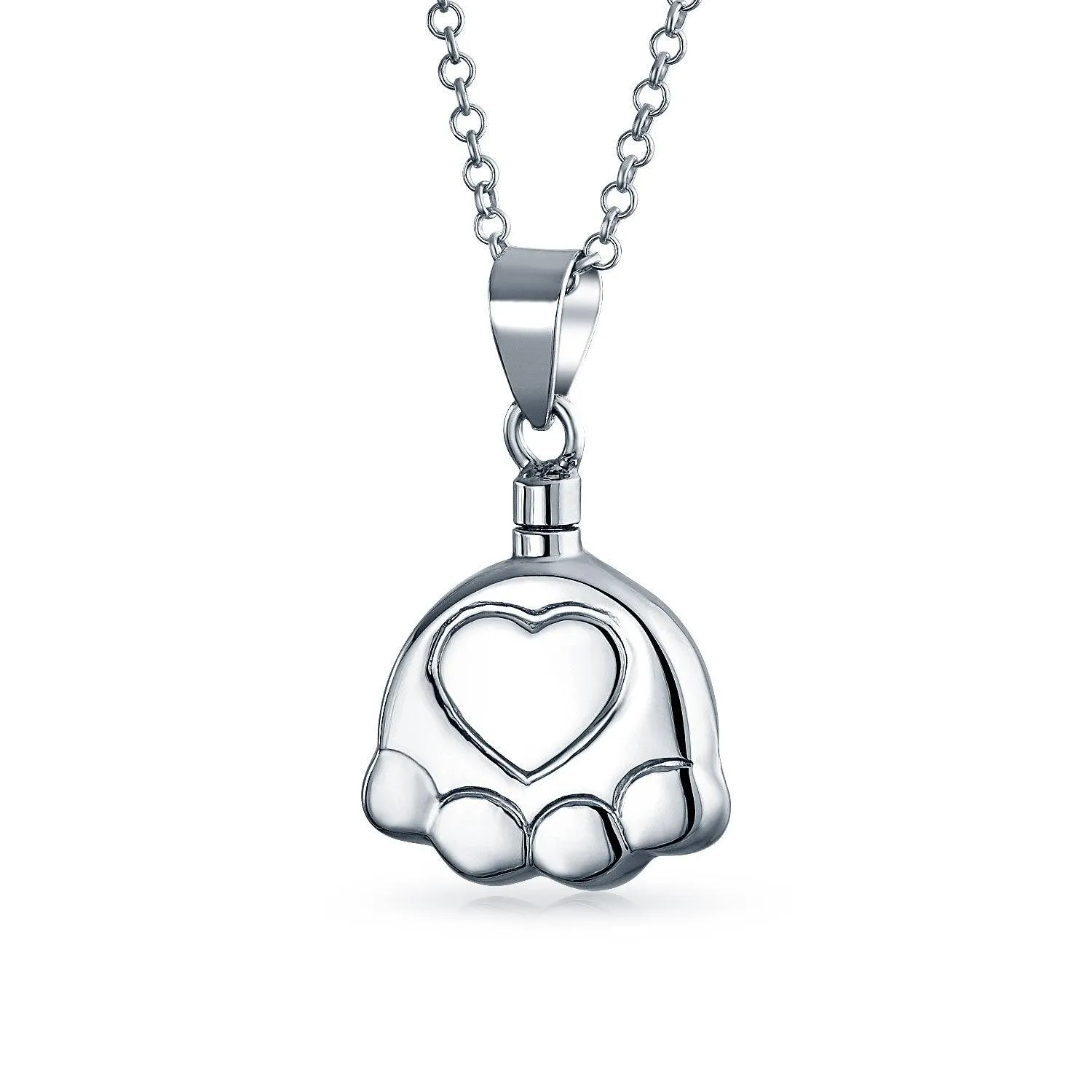 Dog Cat Puppy Paw Print Cremation Locket Necklaces Pendant Silver