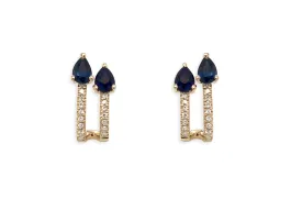 Earrings 14kt Gold Illusion Huggies Blue Sapphires & Diamonds