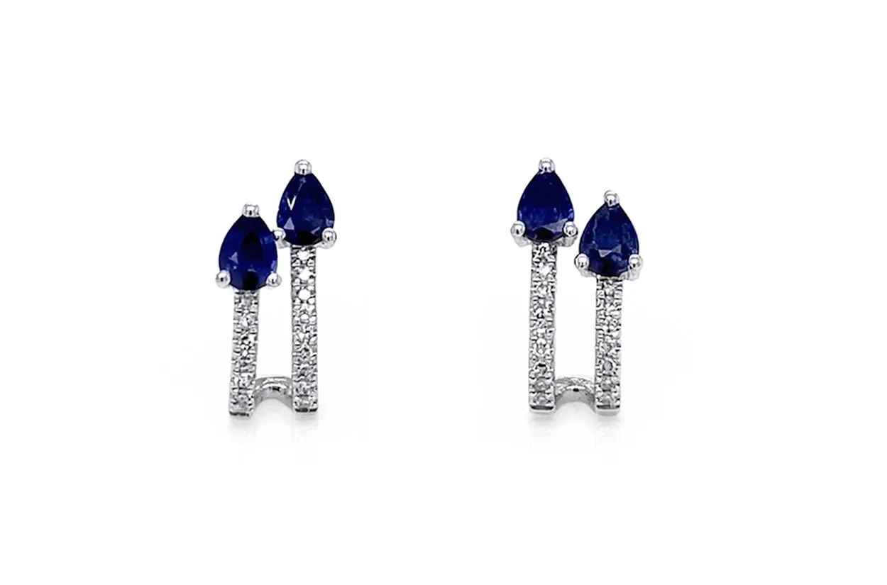 Earrings 14kt Gold Illusion Huggies Blue Sapphires & Diamonds