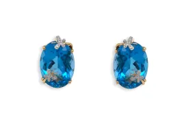 Earrings 14kt Gold London Blue Topaz Enhance Butterfly & Diamonds