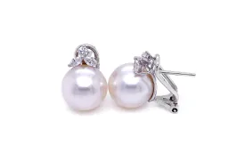 Earrings 14kt Gold South Sea Pearls 12mm & Diamonds