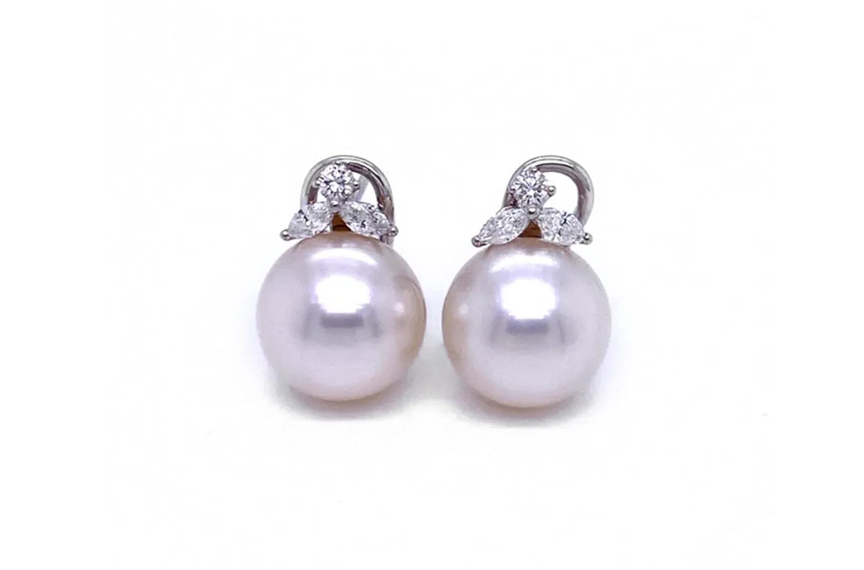 Earrings 14kt Gold South Sea Pearls 12mm & Diamonds