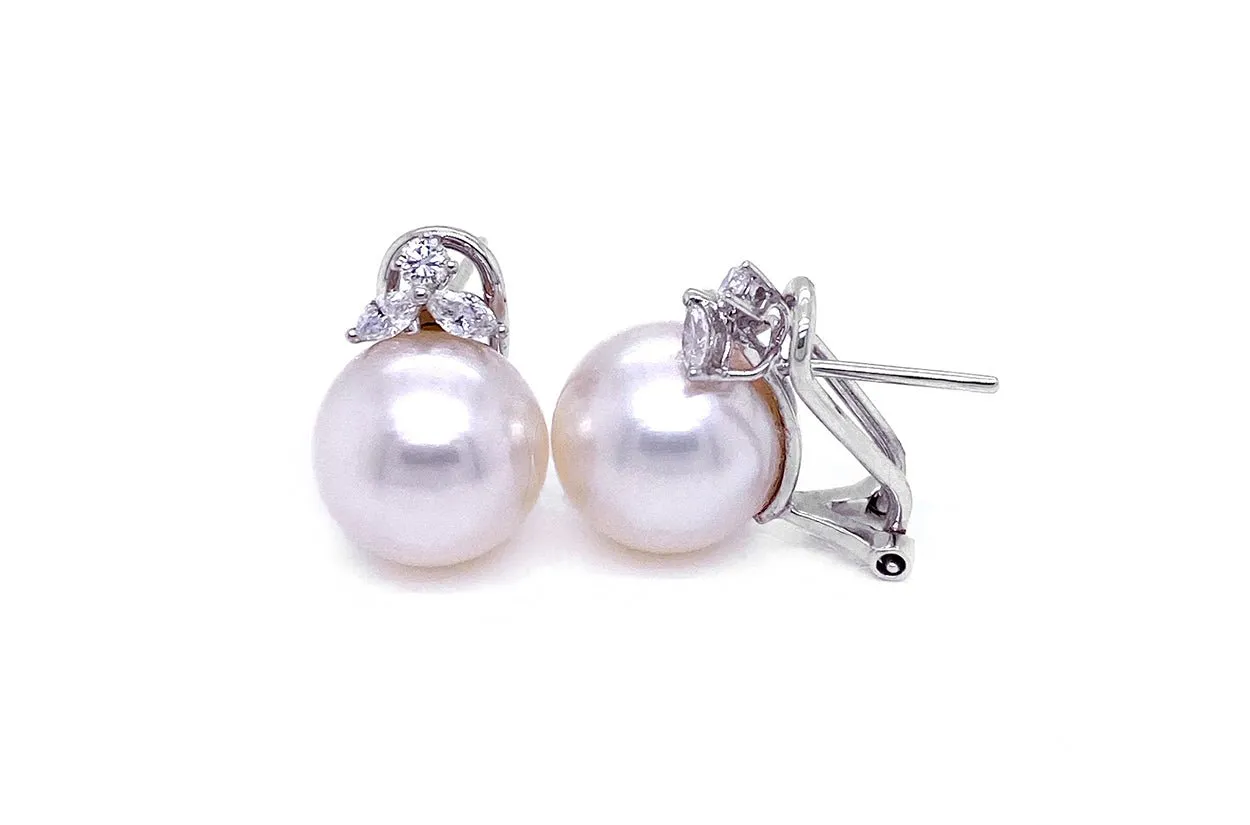 Earrings 14kt Gold South Sea Pearls 12mm & Diamonds