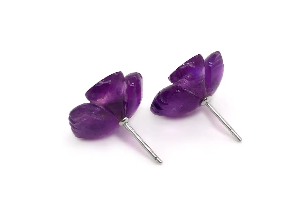 Earrings 18kt Gold Carnet Amethyst Flowers & Diamonds